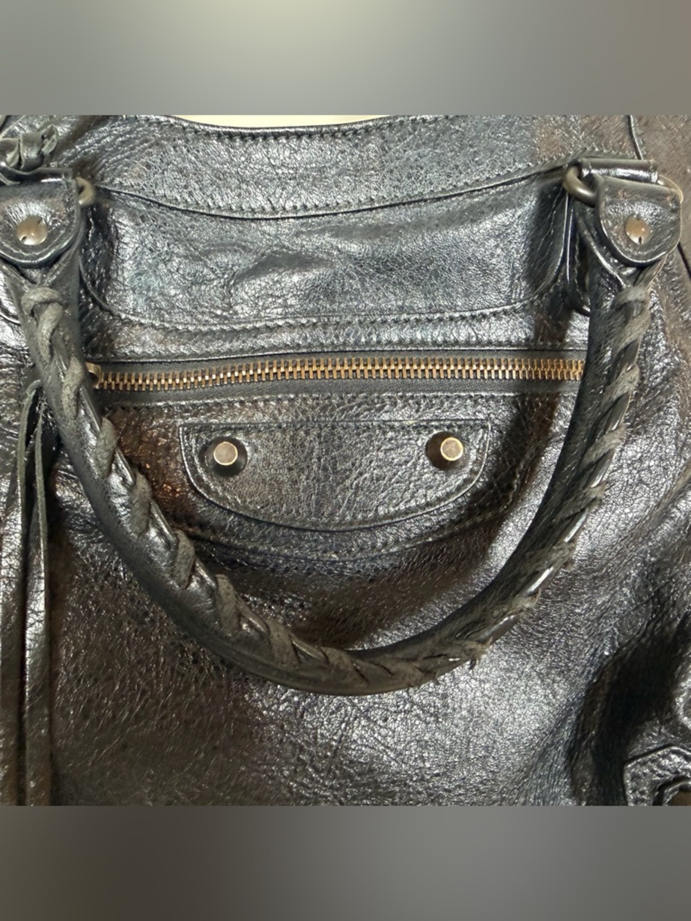 Balenciaga Classic Velo Black Leather Bag Aged Brass Moto Crossbody - Picture 13 of 16